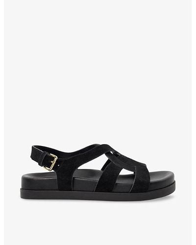 Dune Loupin Cut-out Suede Sandals - Black