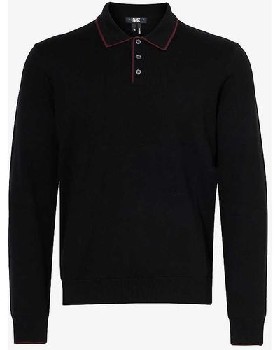 PAIGE Dobson Long-sleeved Recycled-cotton-blend Polo Shirt - Black
