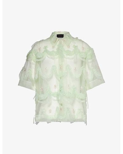 Simone Rocha Ruffle-embellished Relaxed-fit Mesh Shirt - Green