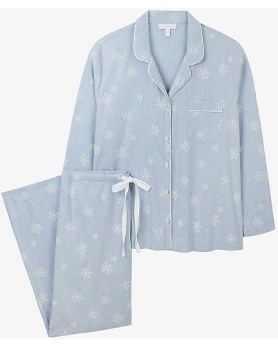 The White Company Snowflake-pattern Brushed-cotton Pyjama Set - Blue