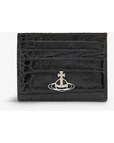 Vivienne Westwood Orb-logo Croc-embossed Leather Card Holder - Black