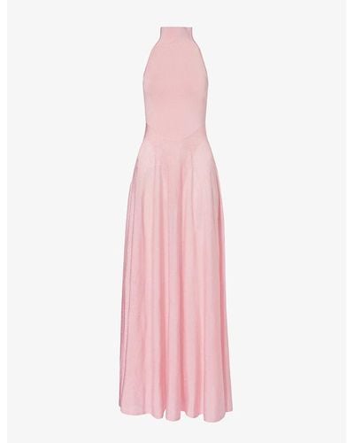 Alaïa High-neck Slim-fit Knitted Maxi Dress - Pink