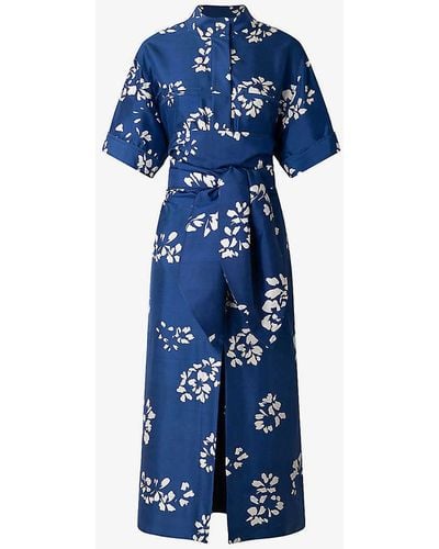 Soeur Andora Floral-print Self-tie Silk Midi Dress - Blue