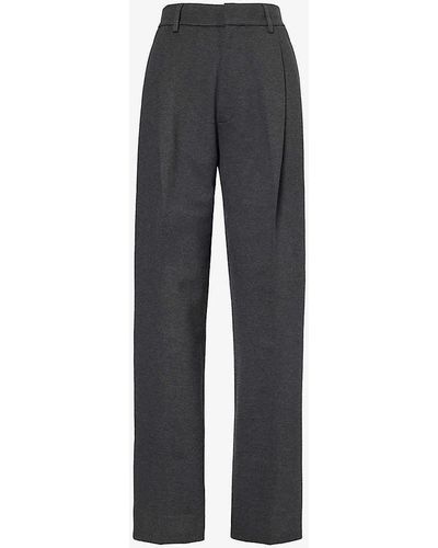 Victoria Beckham Pleated Tapered-leg Mid-rise Stretch-woven Trousers - Grey