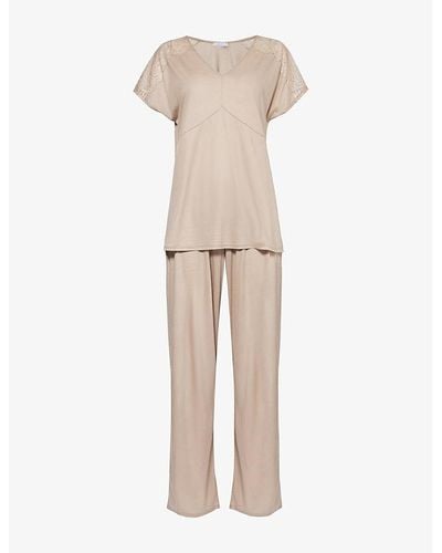 Hanro Josephine Relaxed-fit Woven Pyjama Set - Natural