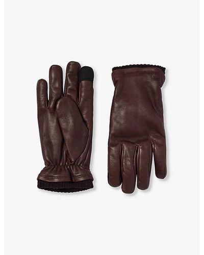 Hestra John Ribbed-cuff Leather Gloves - Brown