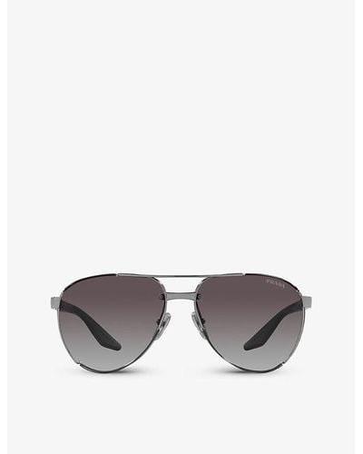 Prada Linea Rossa Ps 51ys Pilot-frame Metal Sunglasses - Gray