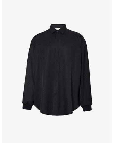 Fear Of God Brand-patch Relaxed-fit Silk And Wool-blend Shirt X - Blue