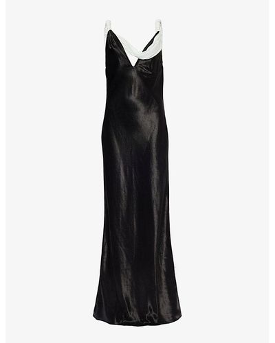 Bottega Veneta Draped V-neck Satin Maxi Dress - Black