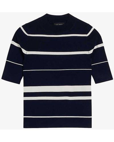 Ted Baker Makarin Stripe-print Short-sleeve Stretch-knit Top - Blue