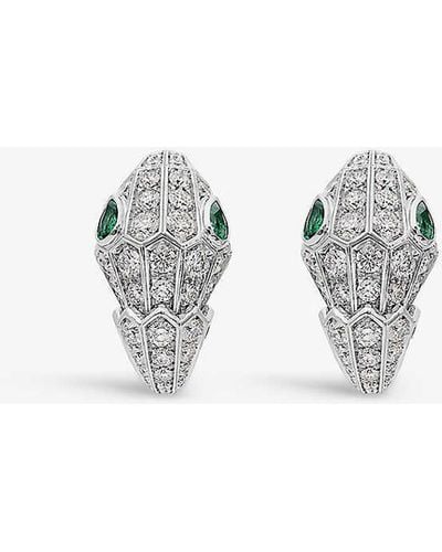 BVLGARI Serpenti Tubolari 18ct White-gold, 3.11ct Brilliant-cut Diamond And 0.51ct Emerald Earrings