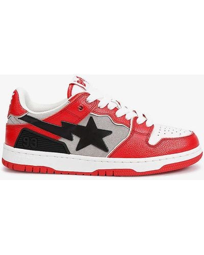 A Bathing Ape Bape Sk8 Sta #1 M2 Leather And Suede Low-top Trainers - Red