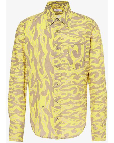 ERL Printed Cotton And Linen-blend Shirt X - Yellow