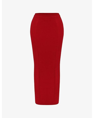 House Of Cb Nayara Split-back Woven Maxi Skirt - Red