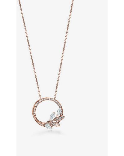 Tiffany & Co. Vine Circle Large 18ct Rose-gold And 0.70ct Brilliant- And Marquise-cut Diamond Pendant Necklace - White