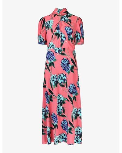 Ro&zo Twist -neck Floral-print Woven Maxi Dress - Red