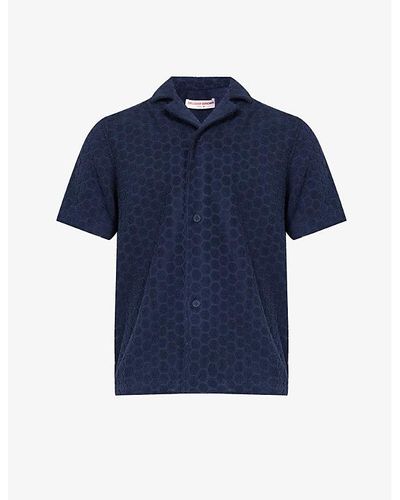 Orlebar Brown Howell Geometric-print Regular-fit Cotton Shirt - Blue