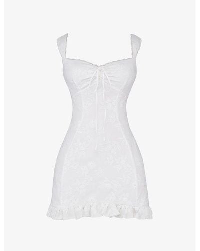 House Of Cb Odessa Floral-embroidered Cotton-blend Mini Dres - White