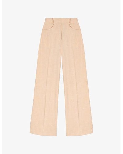 Maje Pressed-crease Wide-leg Mid-rise Woven Pants - Natural