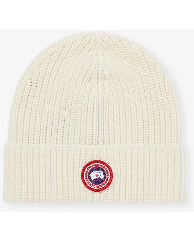 Canada Goose Arctic Disc Brand-patch Wool-knit Beanie Hat - Natural