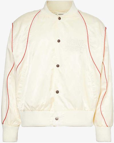 Honor The Gift Brand-embroidered Boxy-fit Satin Bomber Jacket - Natural