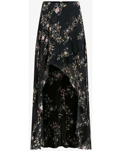 AllSaints Slvina Oto Floral-print Woven Maxi Skirt - Black
