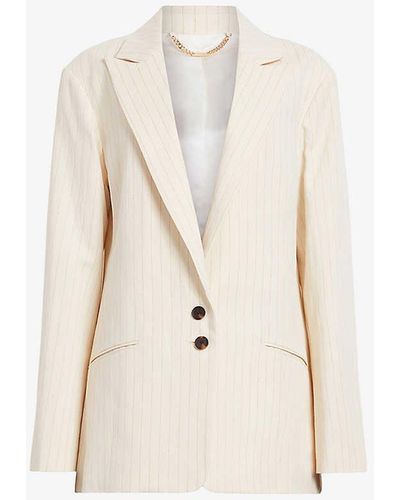 AllSaints Payton Single-breasted Striped Cotton And Linen-blend Blazer - White