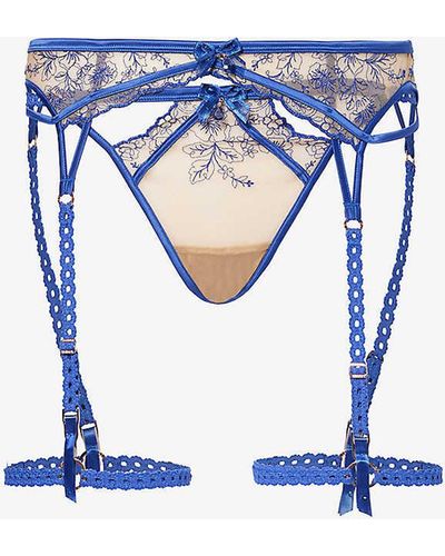 Lounge Underwear Emilia Floral-embroidered Two-piece Lace Set - Blue