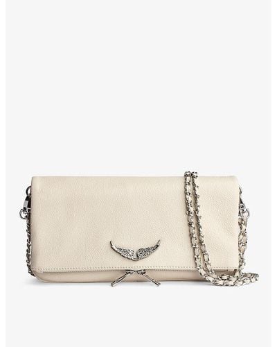 Zadig & Voltaire Rock Swing Your Wings Logo-plaque Leather Clutch Bag - Natural