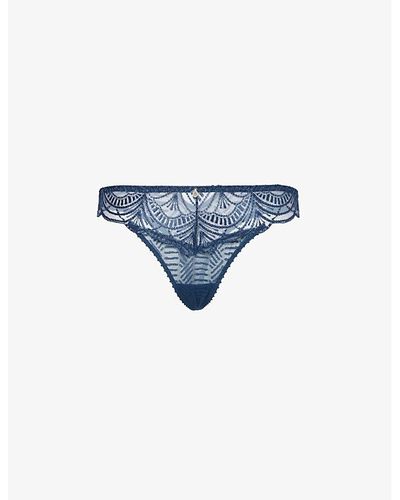 Aubade Embroidered Mid-rise Stretch-lace Briefs - Blue