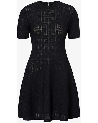 Givenchy Monogrammed Short-sleeved Knitted Mini Dress - Black