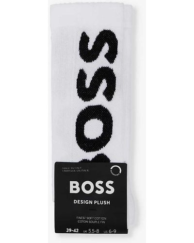 BOSS Branded Crew-length Stretch Cotton-blend Socks - Black