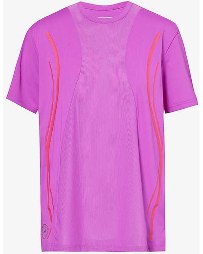 adidas By Stella McCartney Running Brand-print Stretch-recycled-polyester T-shirt - Pink
