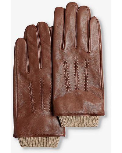 Ted Baker Ballat Logo-debossed Ribbed-cuff Leather Gloves - Brown