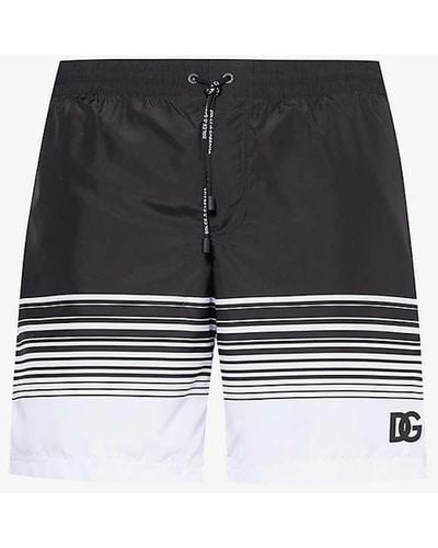 Dolce & Gabbana Striped Brand-print Swim Shorts - Black