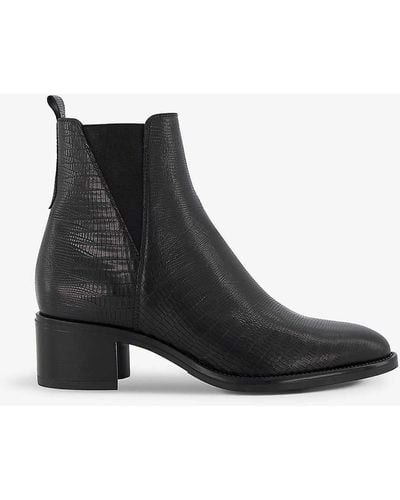Dune Pouring Debossed Leather Ankle Boots - Black