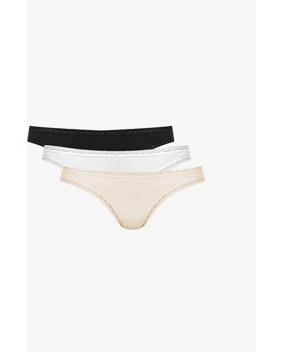 Stripe & Stare Basics Low-rise Stretch-woven Pack Of Four Thong - White