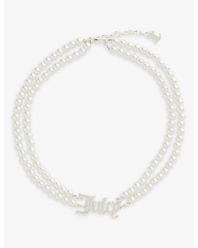 Juicy Couture Brand-plaque Brass And Faux-pearl Choker Necklace - White
