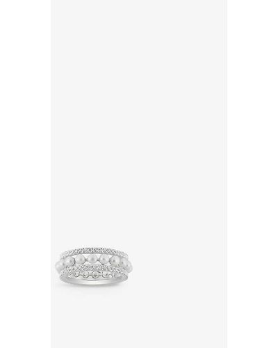 Apm Monaco Double-band Pearl, Sterling- And Zirconia Ring - White