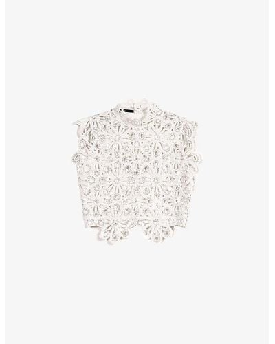 Maje Floral Sequin-embroidered Crochet-cotton Top - White