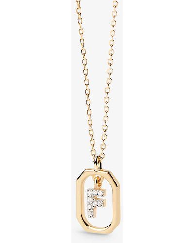 Pdpaola Letter F Mini 18ct Yellow- Plated Sterling-silver And Zirconia Pendant Necklace - Metallic