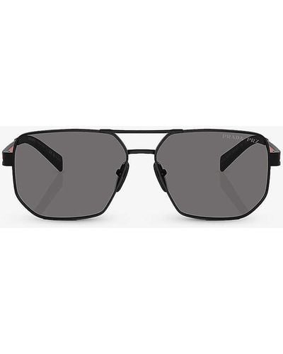 Prada Linea Rossa Ps 51zs Pilot-frame Metal Sunglasses - Grey