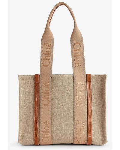 Chloé Woody Medium Logo-jacquard Canvas Tote Bag - Natural