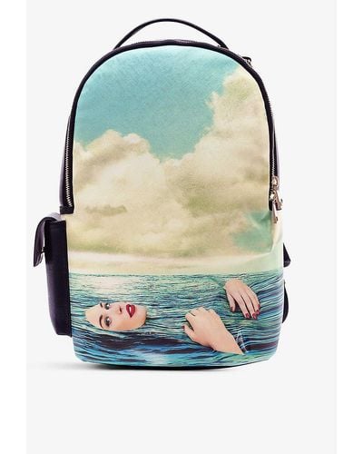 Seletti Wears Toiletpaper Seagirl Graphic-print Faux-leather Backpack - Blue