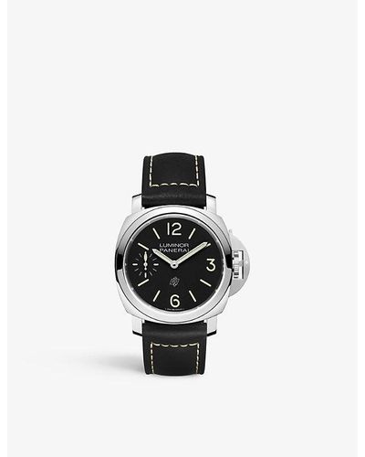 Panerai Pam01084 Luminor Logo Stainless-steel And Leather Hand-wound Watch - Black