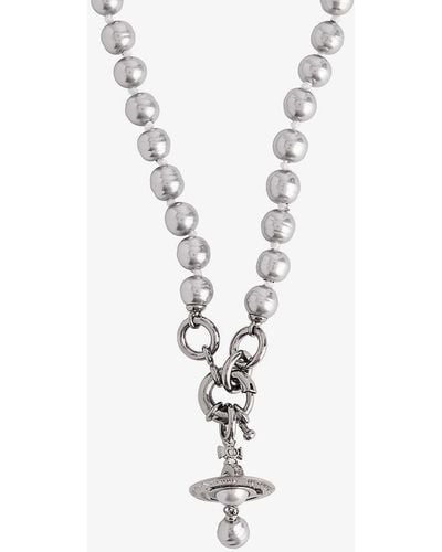 Vivienne Westwood Aleksa Orb-pendant Ruthenium-plated Brass And Pearl Necklace - White