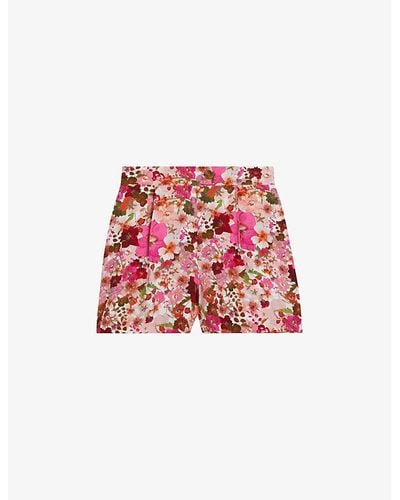 Ted Baker Floral-print High-rise Twill Shorts - Red
