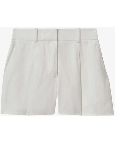 Reiss Lori Front-pleat High-rise Linen-blend Shorts - White