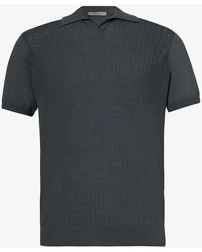 Corneliani Short-sleeved Textured Cotton Polo Shirt - Black