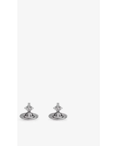 Vivienne Westwood Pina Bas Relief Silver-tone Brass And Cubic Zirconia Earrings - White